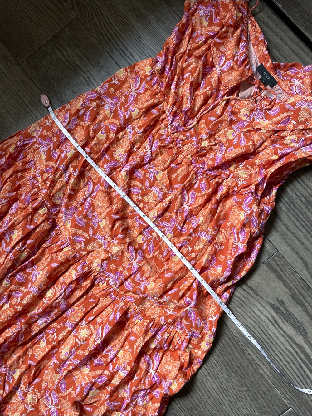 J. Crew • Floral Orange Pink Ruffle Tiered Maxi Dress in Painted Block Print • M - Picture 14 of 15